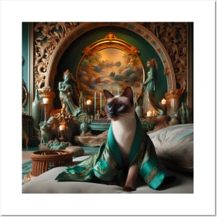 Siamese Cat in Green Silk Robe Posters and Art